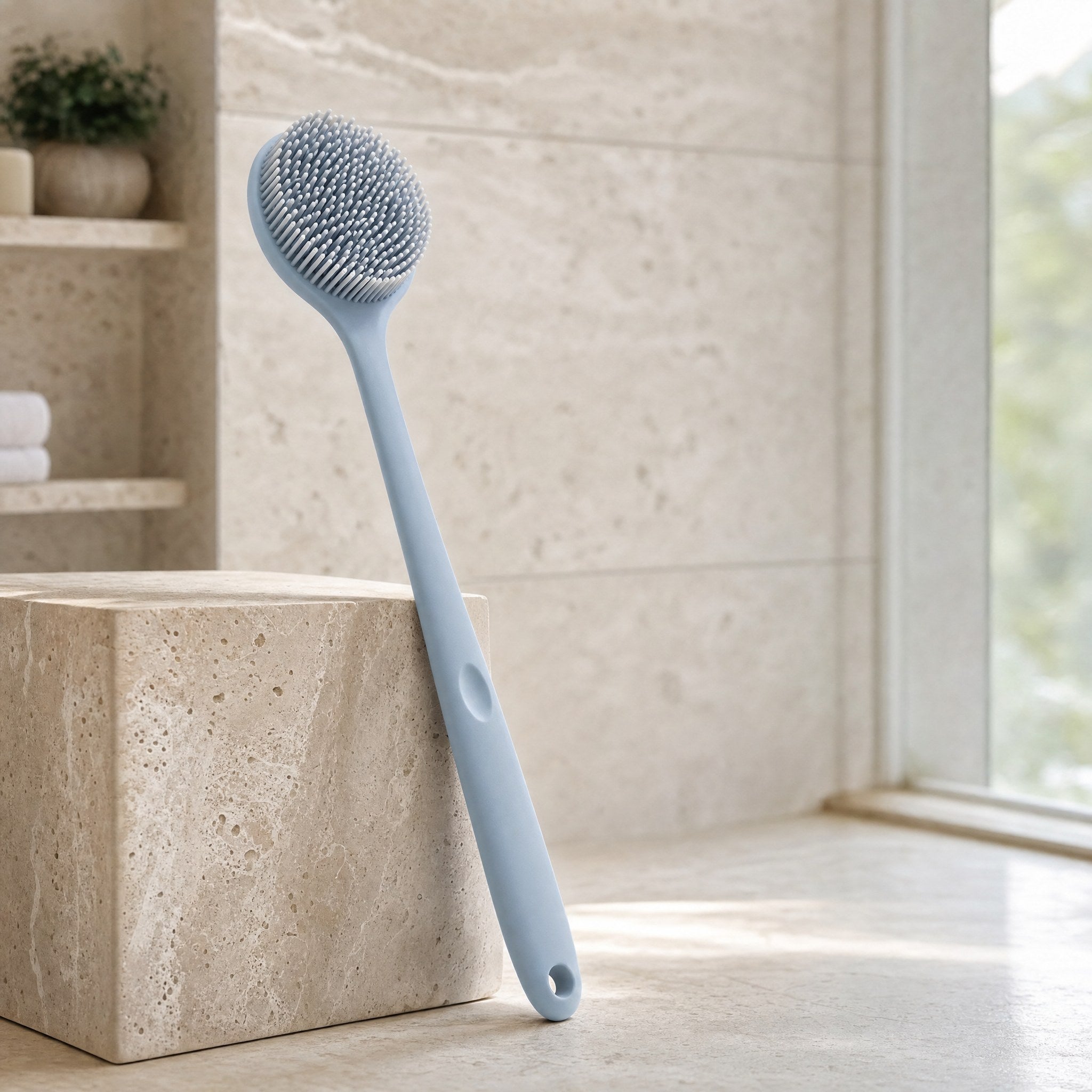 מברשת Brush Body על אבן טרוורטין בחדר רחצה